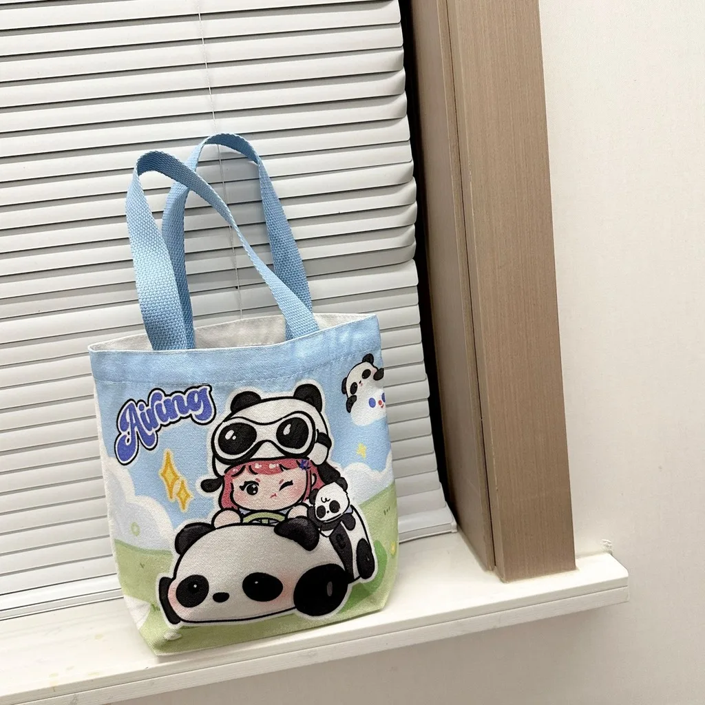 Cartoon Animal Canvas Lunch Bag Portable Bento Lunch Box Tote Bag Women Kids Reusable Food Container Bag Student Storage Handbag view 4
