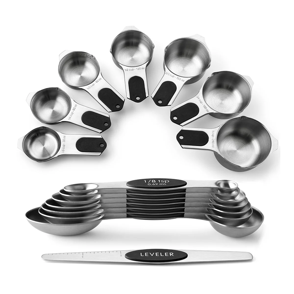 

Magnetic Measuring Cups and Spoons Set, Heavy Duty Stainless Steel, Fits in Most Kitchen Spice Jars for Baking & Cooking