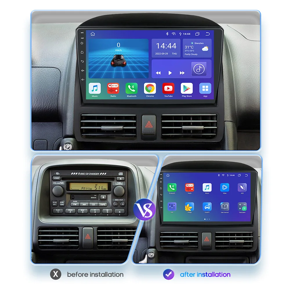 أندرويد 15 راديو السيارة لهوندا CR-V CRV 2 2001 2002 2003-2006 الوسائط المتعددة لتحديد المواقع والملاحة autoradio 4G WIFI DSP Carplay Auto