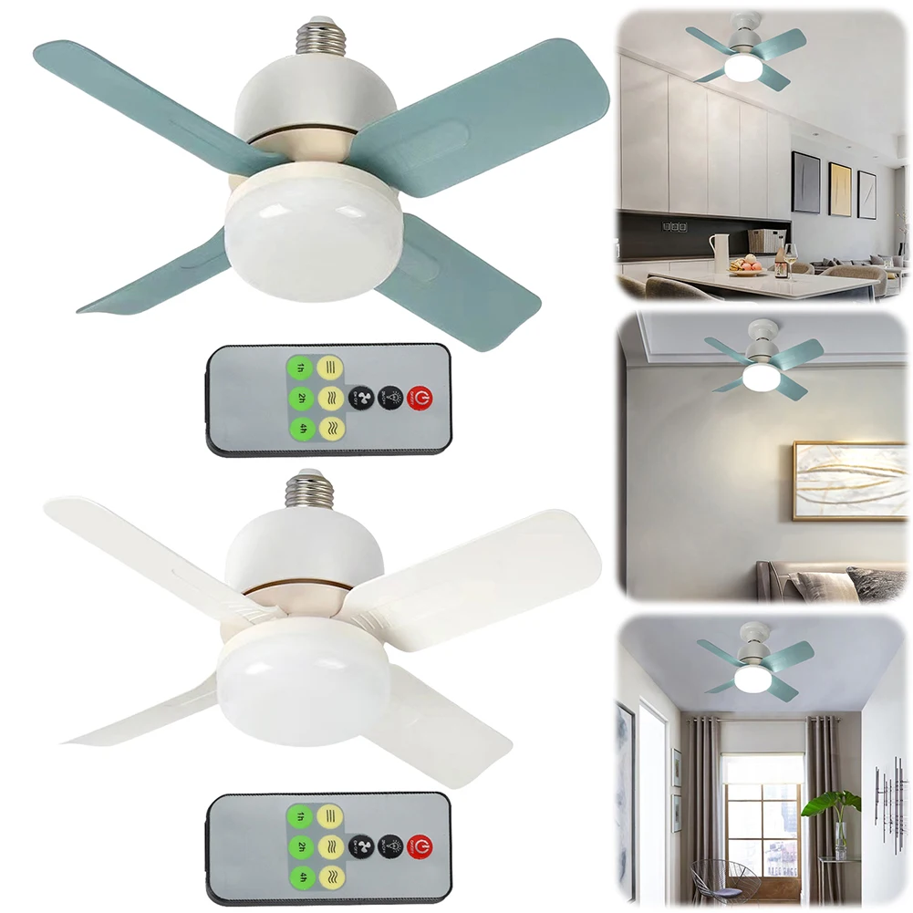 Kleiner Deckenventilator mit E27-Fassung und Fernbedienung, 14 W LED-Ersatzglühbirne/Deckenventilator, dimmbar, für Garage, Küche, Schlafzimmer