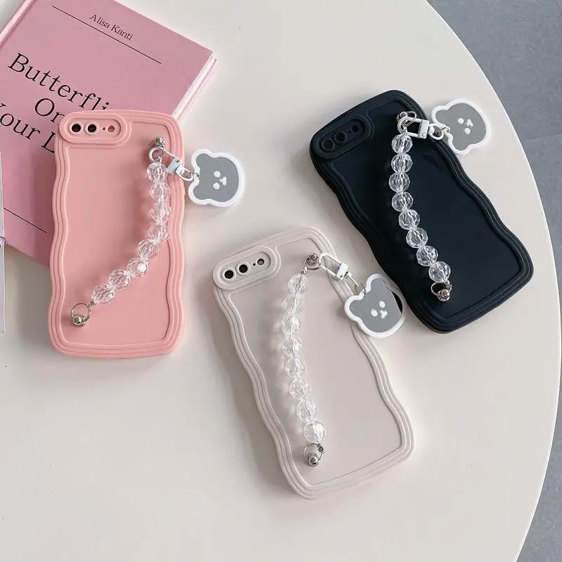 Korean Japan style diamond Bear Wrist Chain Case for Moto G73 G72 G30 G20 G10 E22 E13 E22i G13 G53 Soft Slicone Back Cover