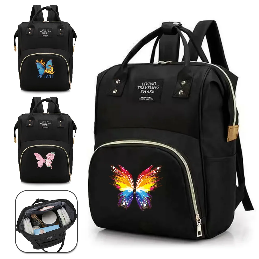 Mummy Bag Multi-Function Infant Diapers Bags  Waterproof Lightweight  Butterfly Printing Series Outdoor Travel Bags