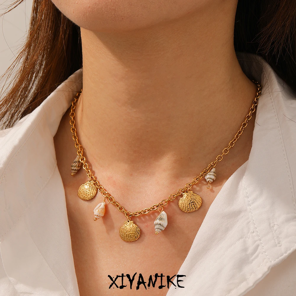 

XIYANIKE 316L Stainless Steel Glamorous Conch Shells Series Connection Necklace Women Noble Elegant Neck Chain Jewelry Gifts