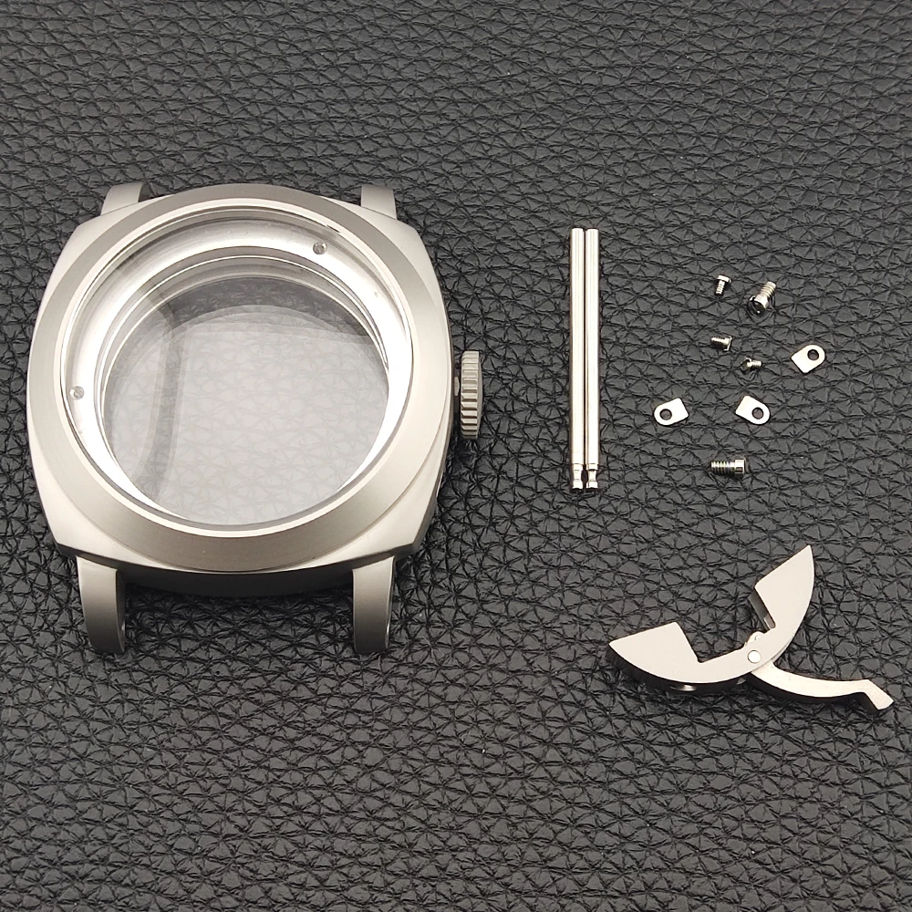 45mm Crown Protector Frosted Silver Watch Case st2555 Case Mineral Glass Stainless Steel Case fit st2555 Movement 36mm Dial