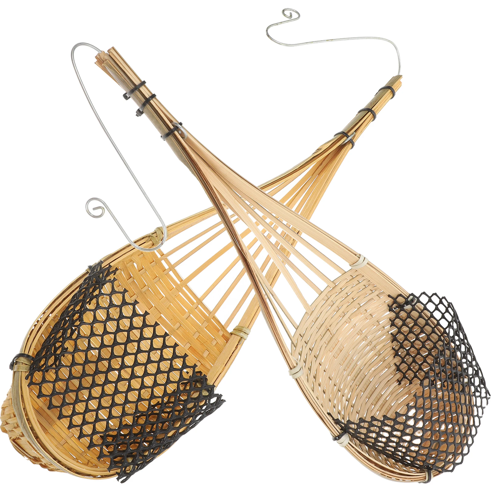 

2 pcs Bamboo Hanging Basket Hand Woven Planter Wall Mounted For Indoor Outdoor Garden Decor Plant Holder