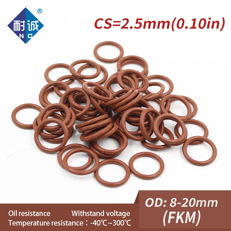 5PCS/Lot Fluorine Rubber Ring Brown FKM Oring Seal OD8/9/10/11/12/13/14/15/16/17/18/19/20*2.5mm O-Ring Seal Ring Gaskets Oil