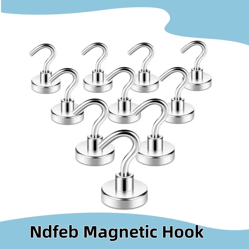 10pcs 6size Key Holder Home Decoration Super Strong Neodymium Magnetic Hook Ring Metal Magnet with Curved Hook Hanger for Fridge