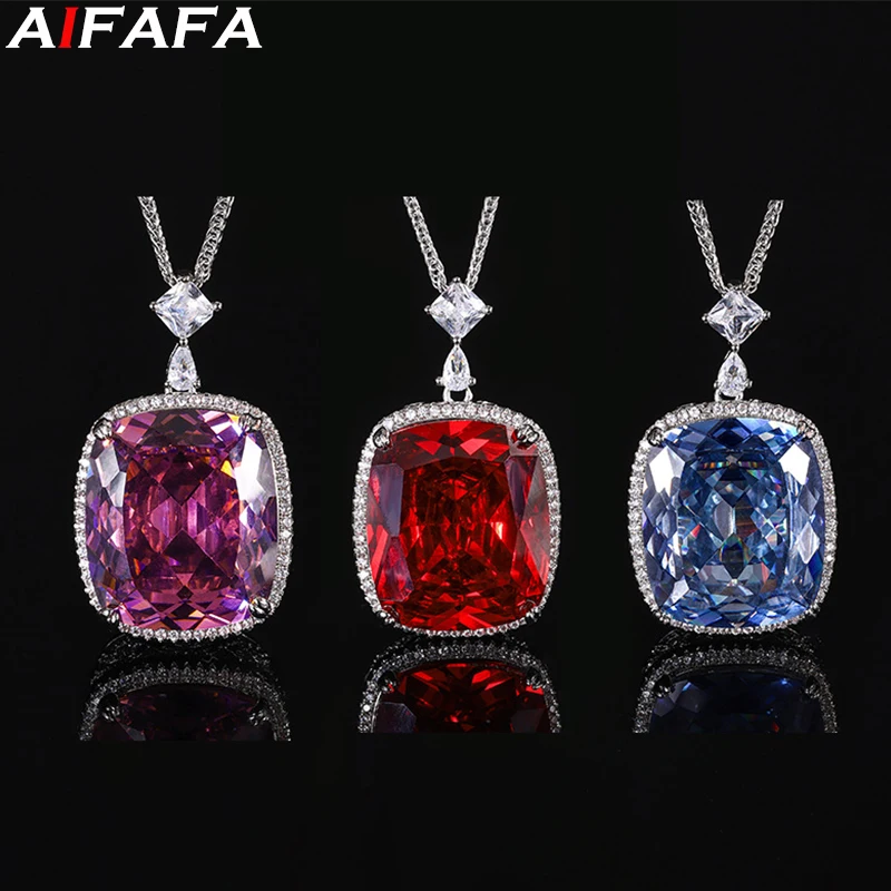 Sparkling Pendant Necklace 20*25mm 6 Color Stone with 55cm Neck Chain Gifts Fashion Accessories Jewelry