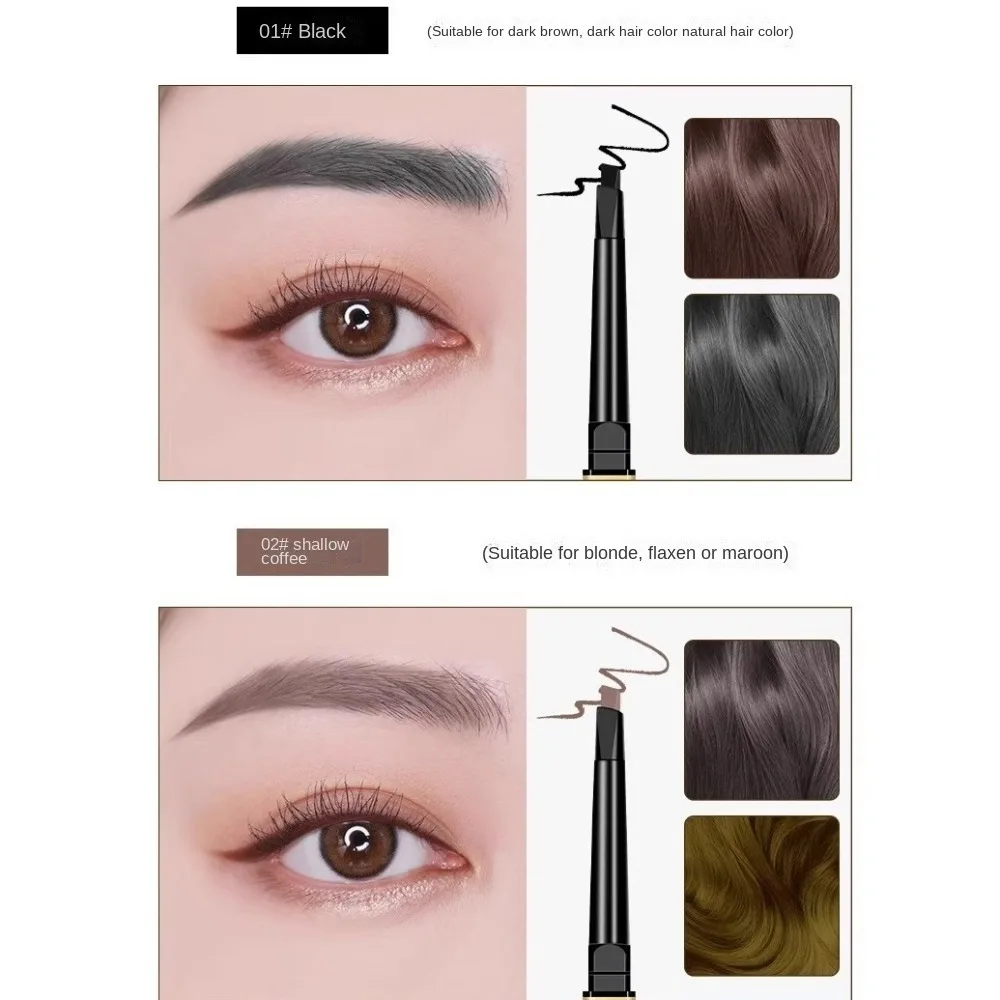 Nieuwe waterdichte dubbelzijdige wenkbrauwpotlood, duurzame gladde wenkbrauwpen met borstel, veegvaste wenkbrauwstok