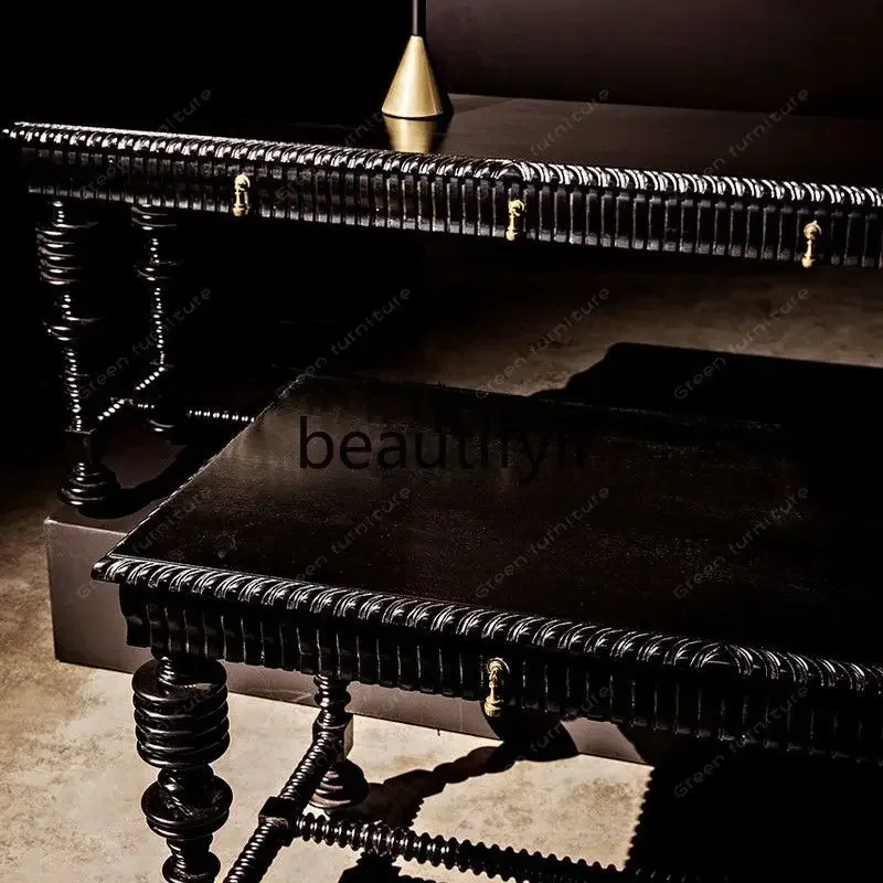 

American neoclassical solid wood black desk light luxury design conference table computer table2005