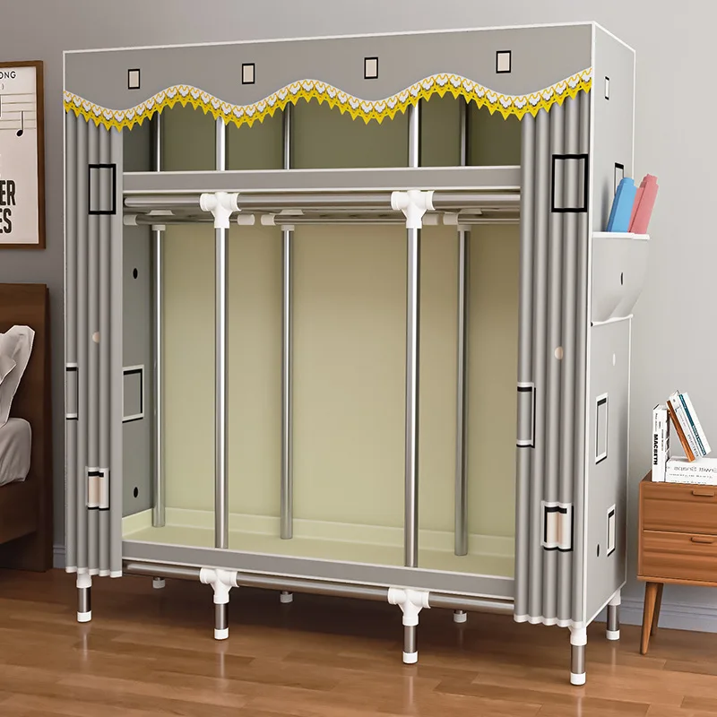 Easy Fabric Wardrobe Home Bedroom Rental Hanging Area Reinforced Steel Tubes Assembly Cabinet Bedroom Easy Assembly Furniture