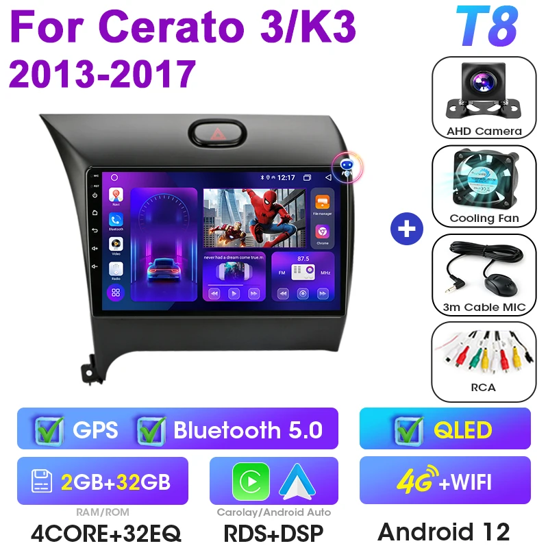 2 Din Android 12 Auto Radio Voor Kia K3 Cerato 3 Forte 2013-2017 Multimedia Video Speler Navigatie Gps 4G Carplay Auto Stereo Rds