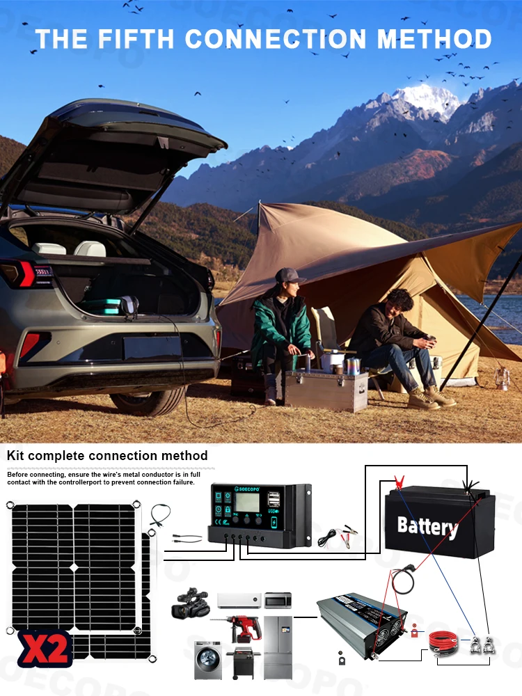 SOECOPO 30000 واط مجموعة النظام الشمسي 2*300 واط الألواح الضوئية 12 فولت 24 فولت إلى 110 فولت 220 فولت العاكس و 100A تحكم للتخييم المنزلي #6