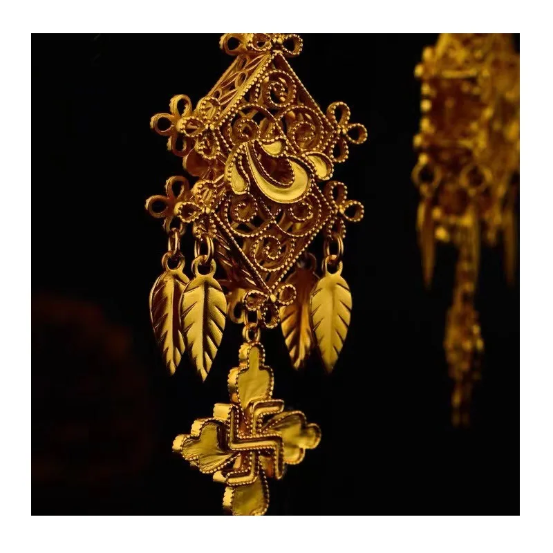 

Ancient Hollow "Bodhi Heart" Pure Copper Gold-plated Jewelry Earrings Retro Court Earrings