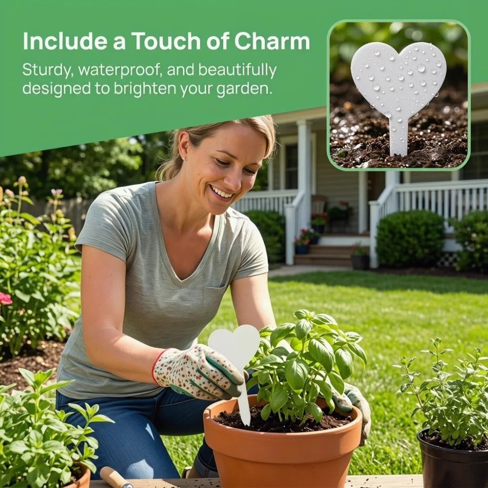 200PCS Plastic Plant Labels Waterproof Reusable Plant Tags Heart Shape Plastic Plant Labels for Gardeners and Plant Lovers