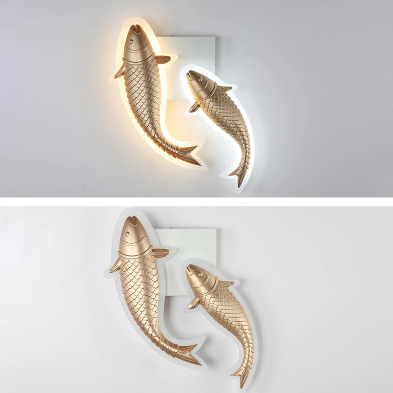 Modern Indoor Wall Lamp LED Acrylic Fish Shaped Decorative Lights Bedroom Living Room Background Wall Sconces Fixtures