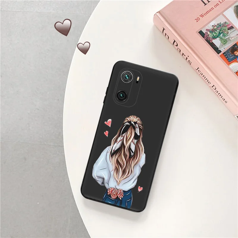 Black Soft Phone Cases For Redmi Note 10 10s 9 9t 9s 8 8t 7 9a 9i c 10a 10c 13 a3 a3x mi 10t Pro Chrysanthemum Flower Girl Cover