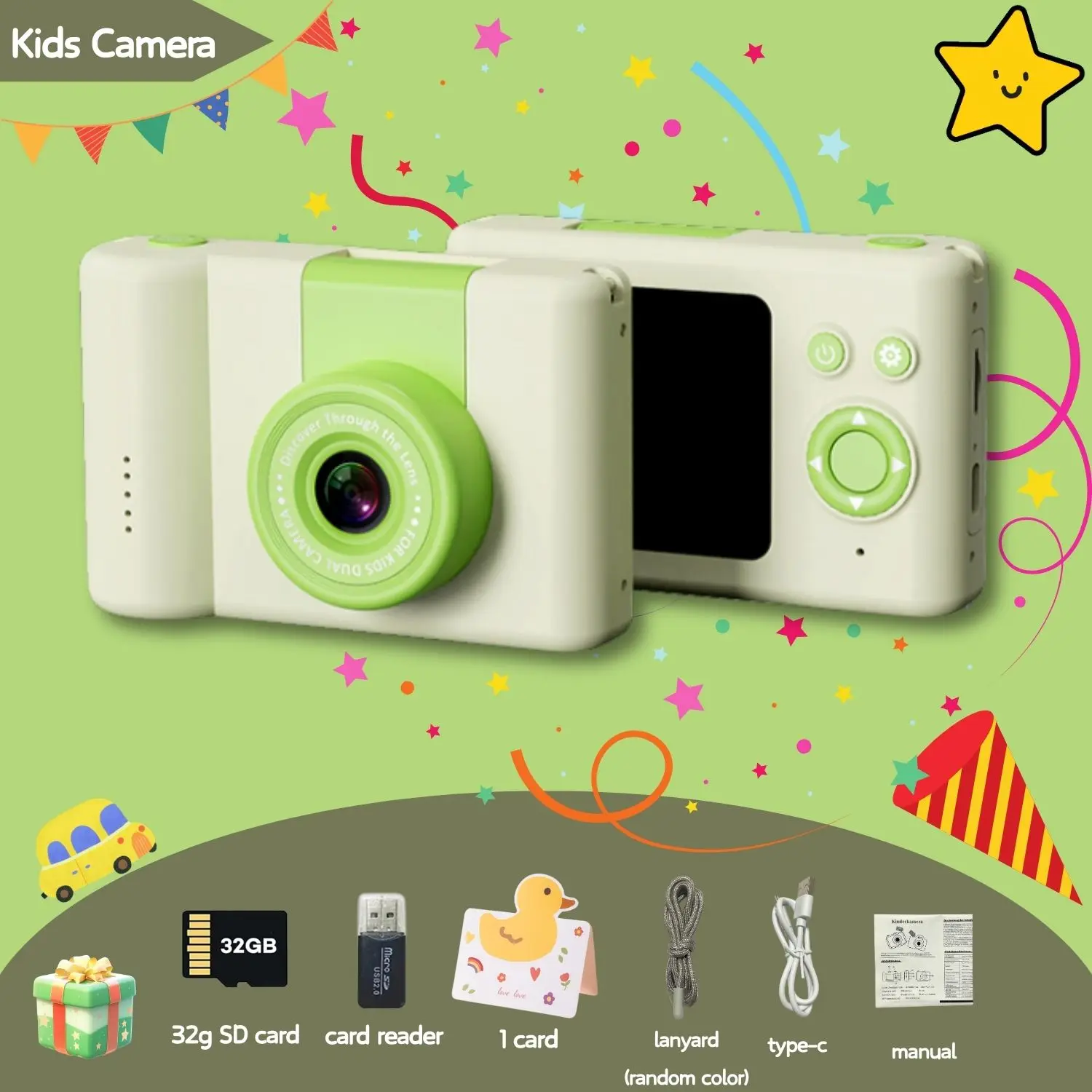 Детская камера HD цифровая с двумя объективами и SD-картой 32 г видеозаписью музыкальные игры подарок на день рождения для мальчиков