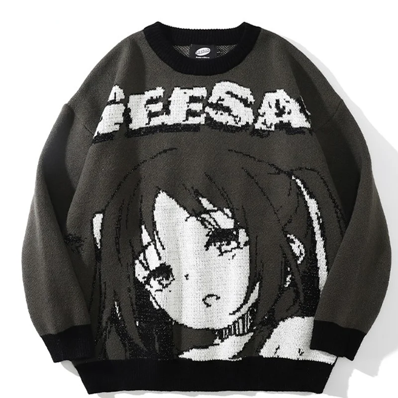 Oversized Sweaters Men Women Japanese Anime Girl Pullovers O-Neck 2022 Autumn Streetwear Fashion Cotton Knitted Sweater Women