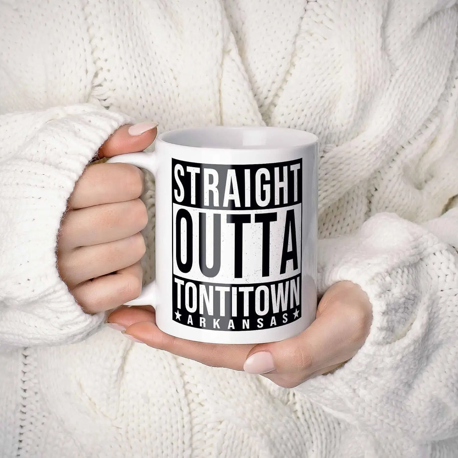 Straight Outta Tontitown (AR) Souvenir Coffee Mug. Funny, I Love City Gift For Men Women Birthday Mothers Day Fathers D