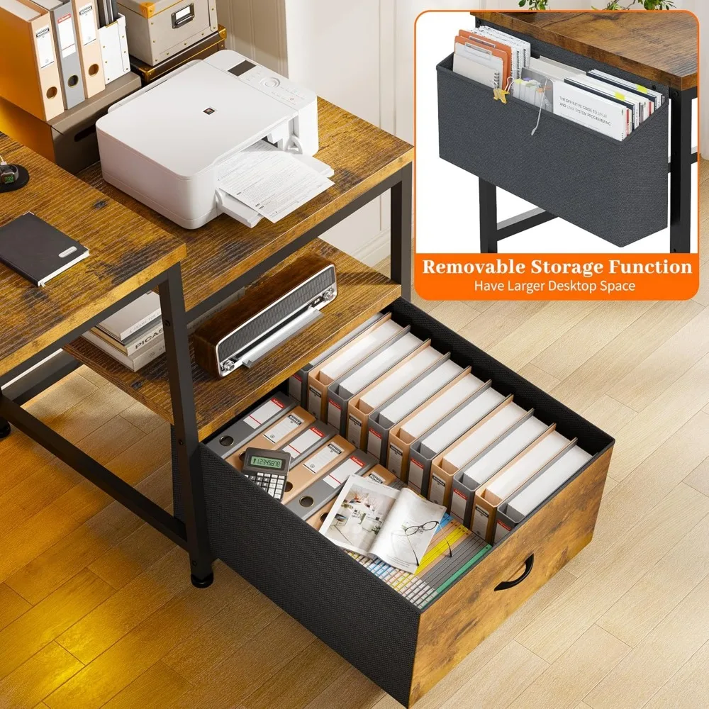 57" Computer Desk with File Drawers Cabinet,Office Desk with Shelves Monitor Stand,Study Writing Gaming Desk with Power Outlets