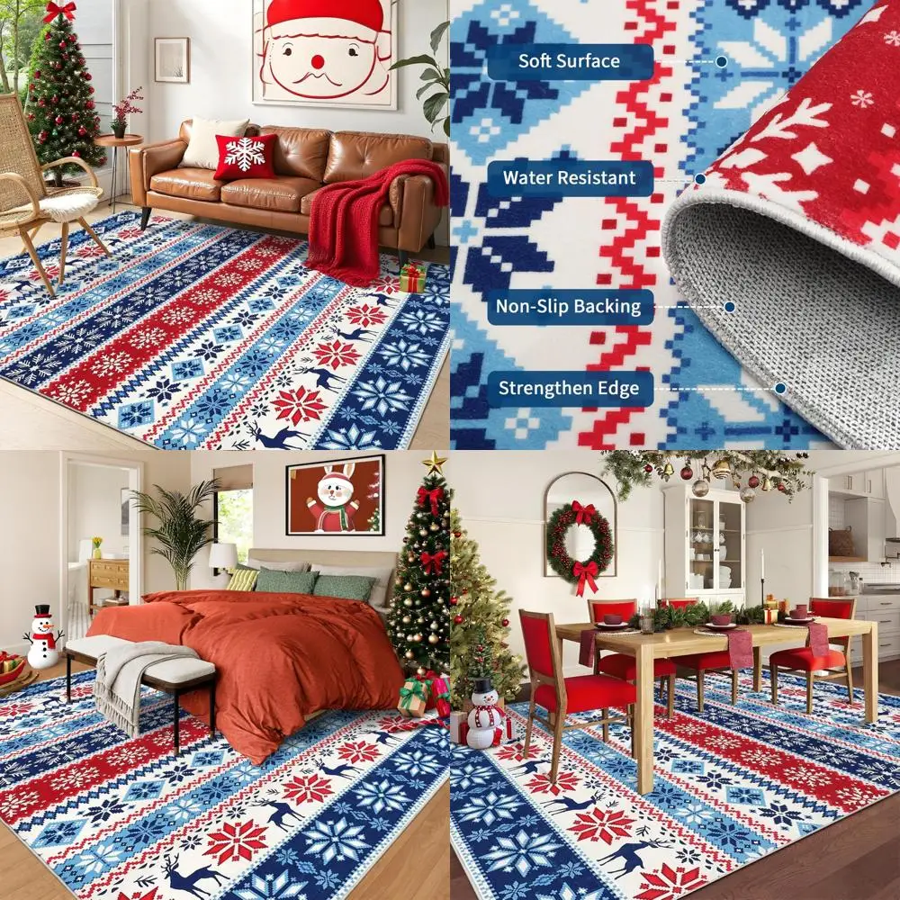 

Christmas 8x10 Area Rug - Large Washable Indoor Non-Slip Low Pile Floor Cover, Decorative Boho Style Accent for Xmas