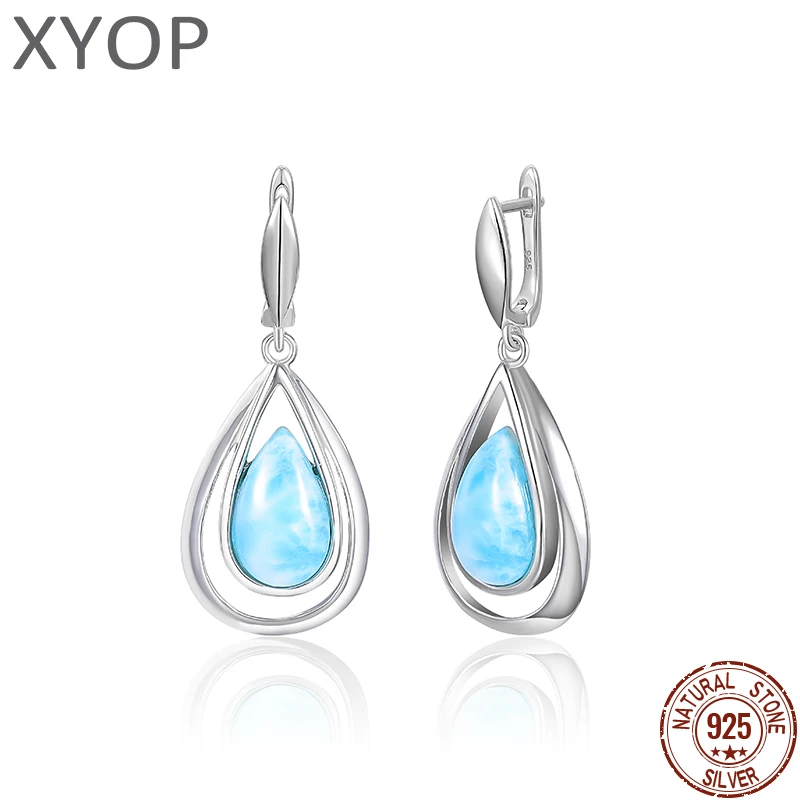 

XYOP стерлингового серебра 925 пробы, классические сенсорные серьги из натурального ларимара, ювелирные изделия, индивидуальная вечеринка
