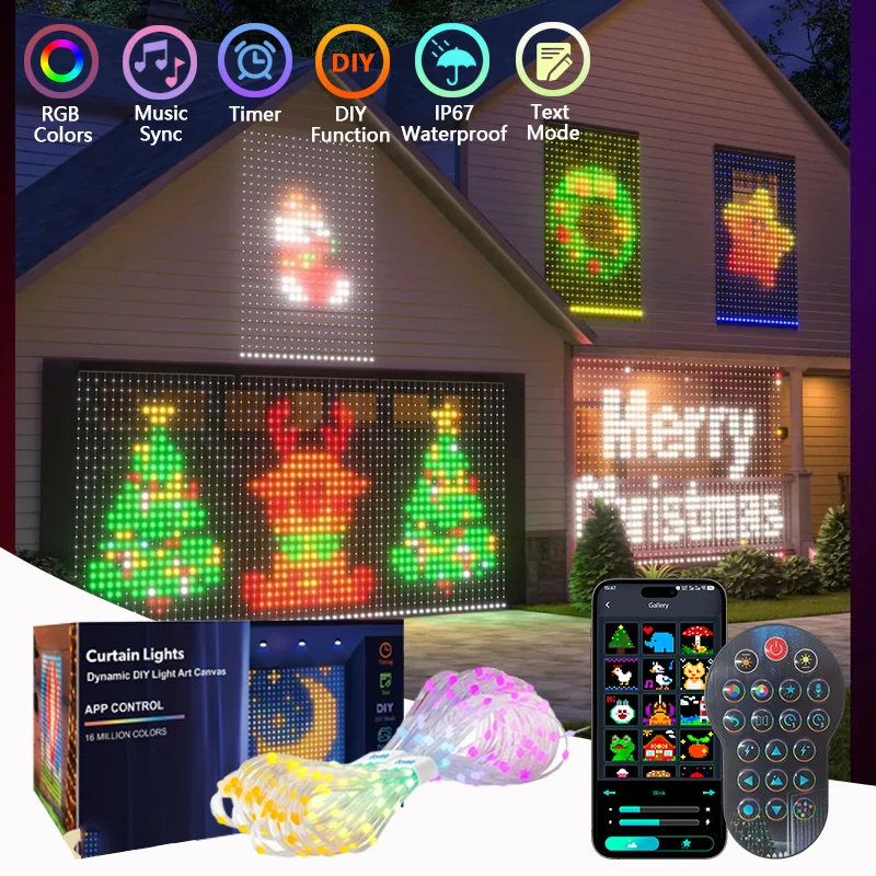 

Умный светодиодный светильник для штор RGB Fairy Garland Lights APP Control DIY Pattern Музыкальное окружающее освещение для домашней вечеринки Рождественский декор