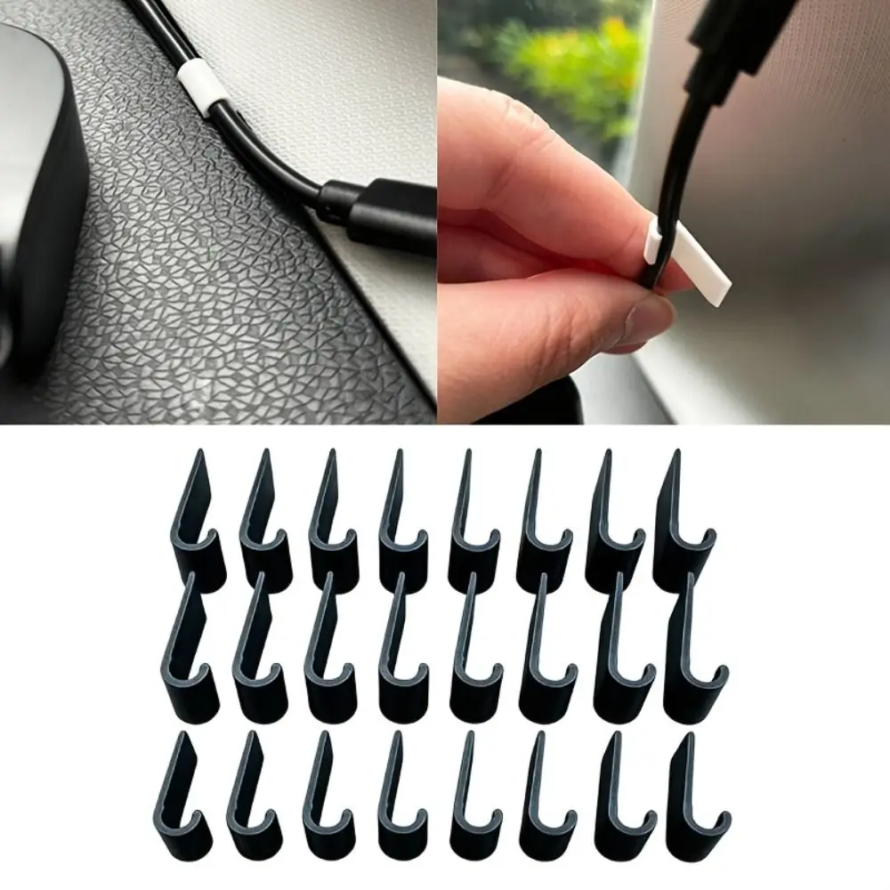 24Pcs Plastic Car Dashboard Wire Clips 3D Printed Adhesive Mount Dashboard Cable Clips Hook Shaped Clip-On Car Cable Clip