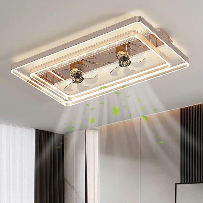 

Champagne Colored Smart Light Ceiling Mounted Shaking Fan LED Lamp Modern and Simple Bedroom and Dining Room Lighting Fixtures