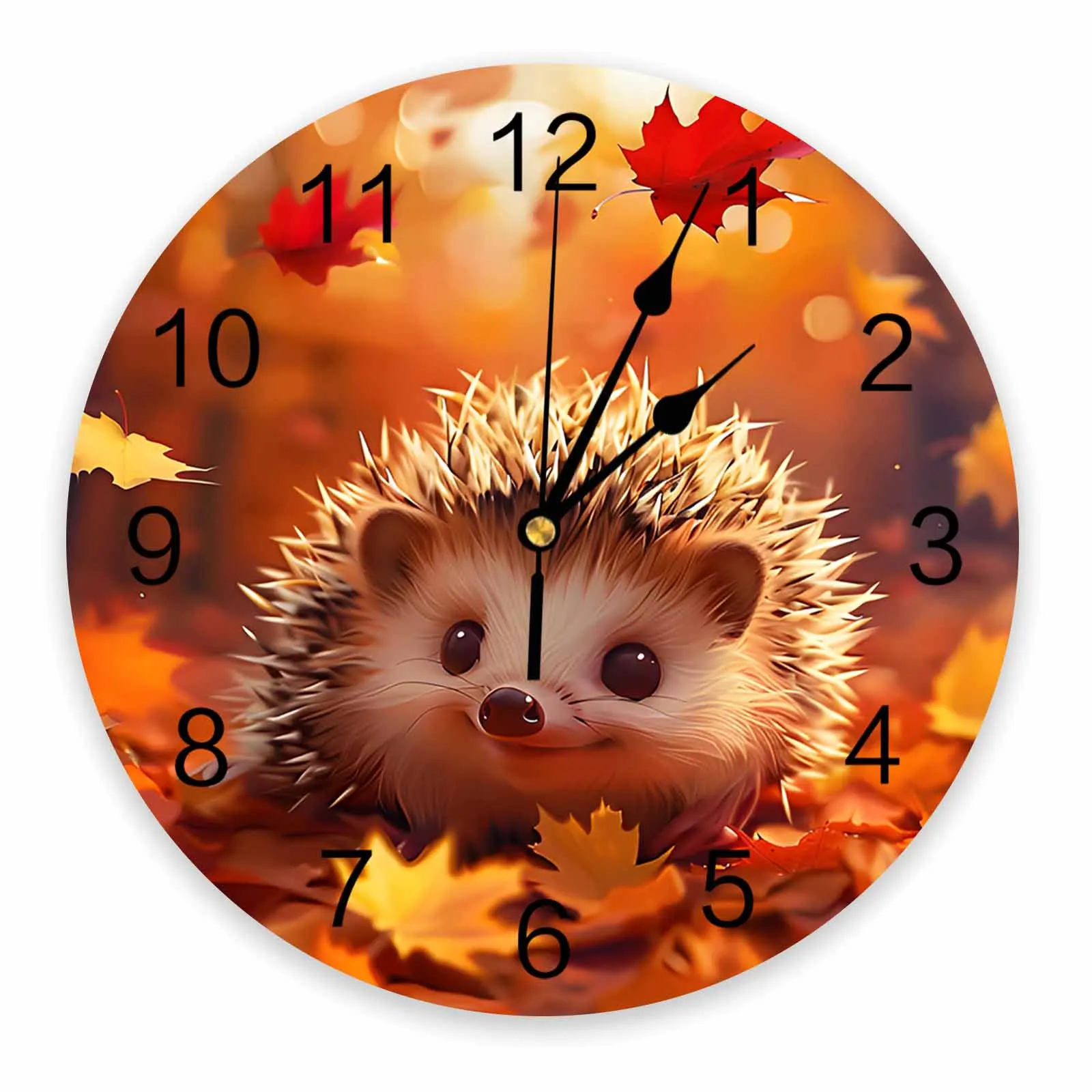 Autumn Maple Leaf Forest Hedgehog Printed Wall Clock Modern Silent Clock Living Room Home Decor Wall Hanging Watch