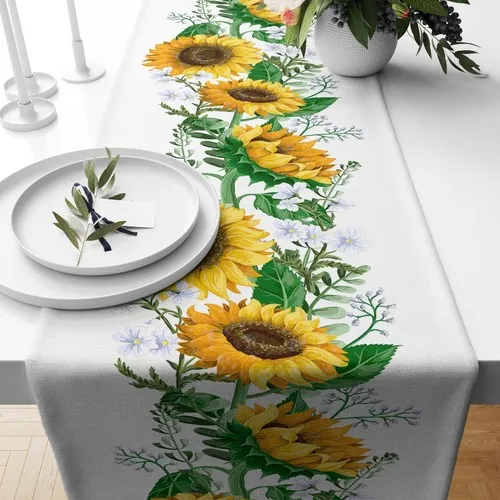 Digital Sunflower Print Raschel Knitted American Service Table Cloth