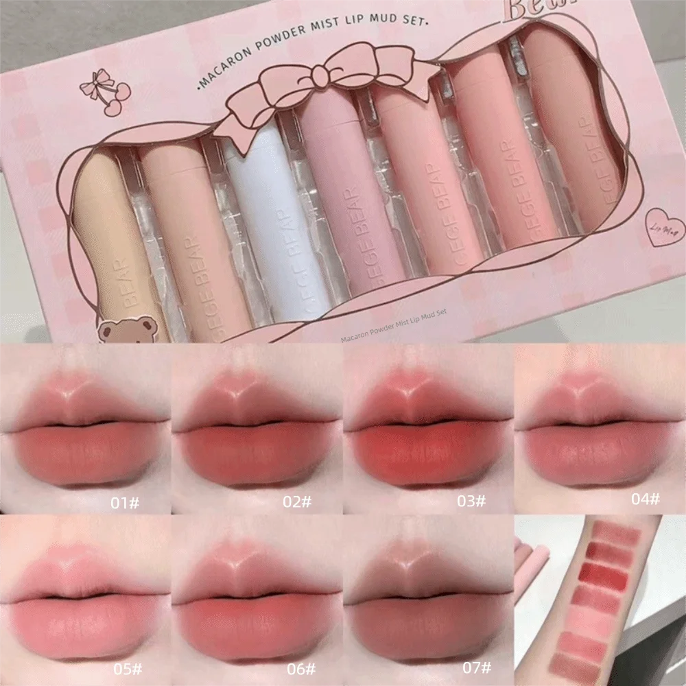 1/7Pc Long-Lasting Matte Velvet Matte Lipstick Dark Brown Nude Brown Lip Mud Gloss Non-stick Cup Waterproof Lips Tint for Women