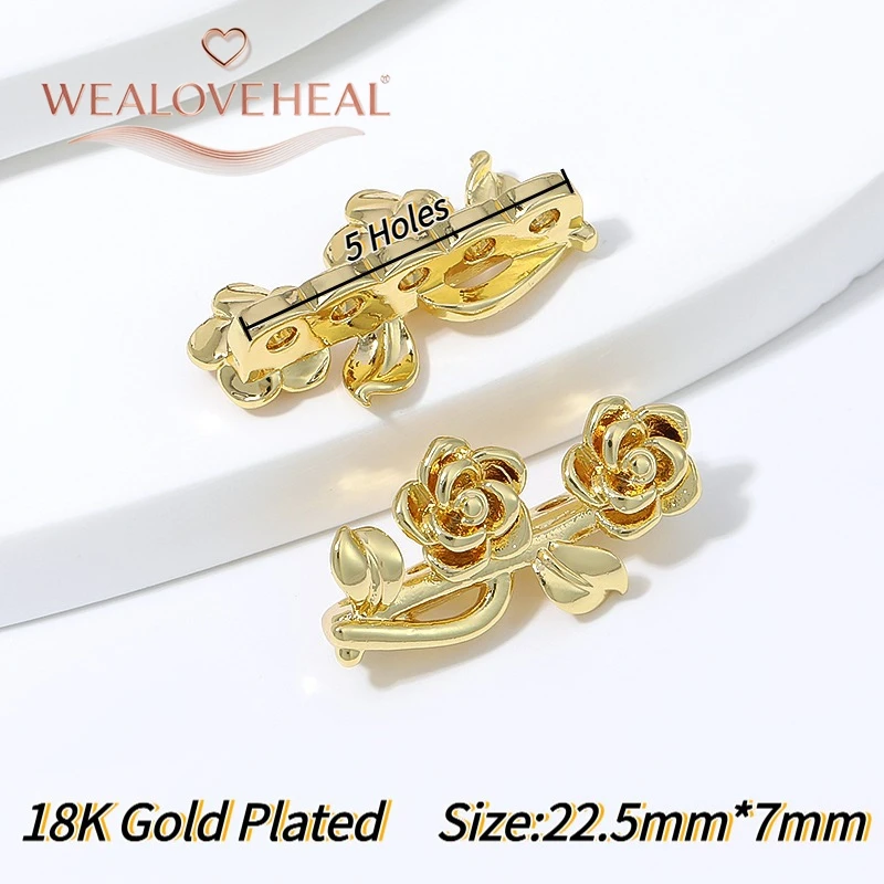 18K vergoldete Messing-Abstandsperlen in Rosenblüten- und Blattform, Mehrfachloch-Verbinder, DIY-Schmuckzubehör für die Herstellung von Perlenarmbändern und Halsketten – Detail 22