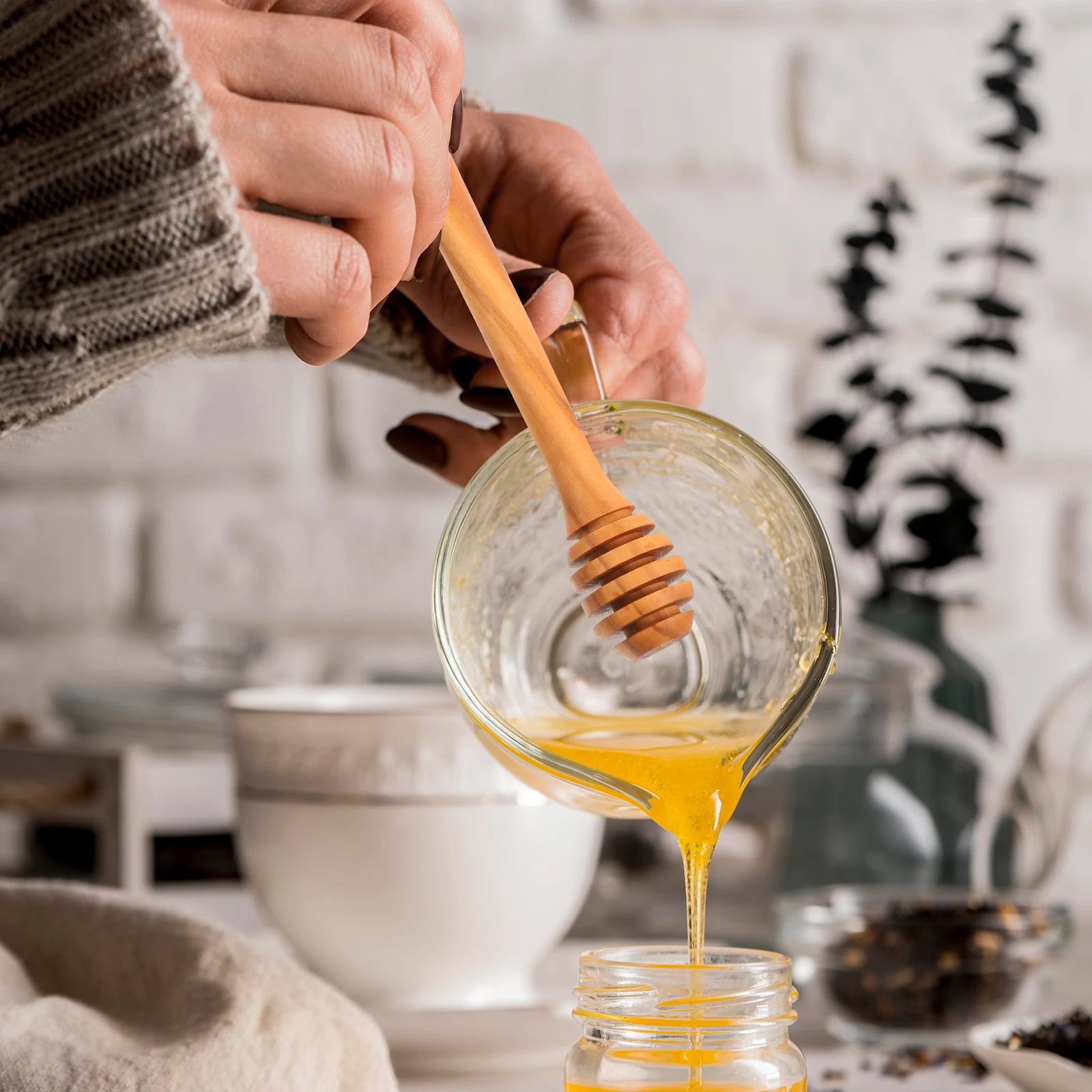 

Olive Wood Honey Stick 22.5x3CM Reusable Dipper Stirring Rods Wooden Spoons for Coffee Tea Kitchen Honey Mixing