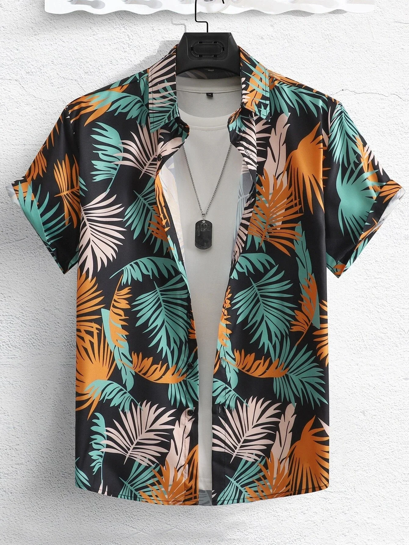 Men's Tropical Plant 3D Print Hawaiian Beach Flower Shirt Casual Slim Fashion Shirt Simple Retro Lapel Short Sleeve Shirt Top