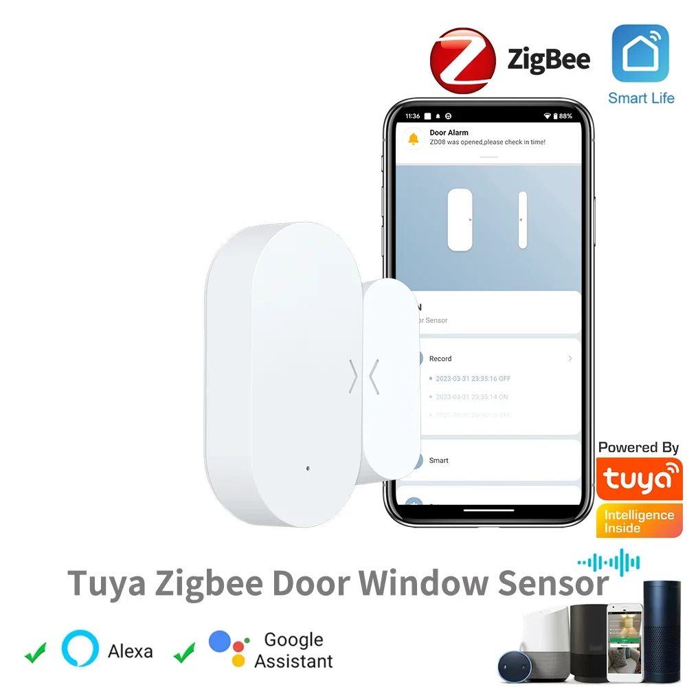 Tuya Zigbee Door Sensor for Smart Home A Burglar Alarm Automation Remote Control Work with Alexa Google Home var SmartLife