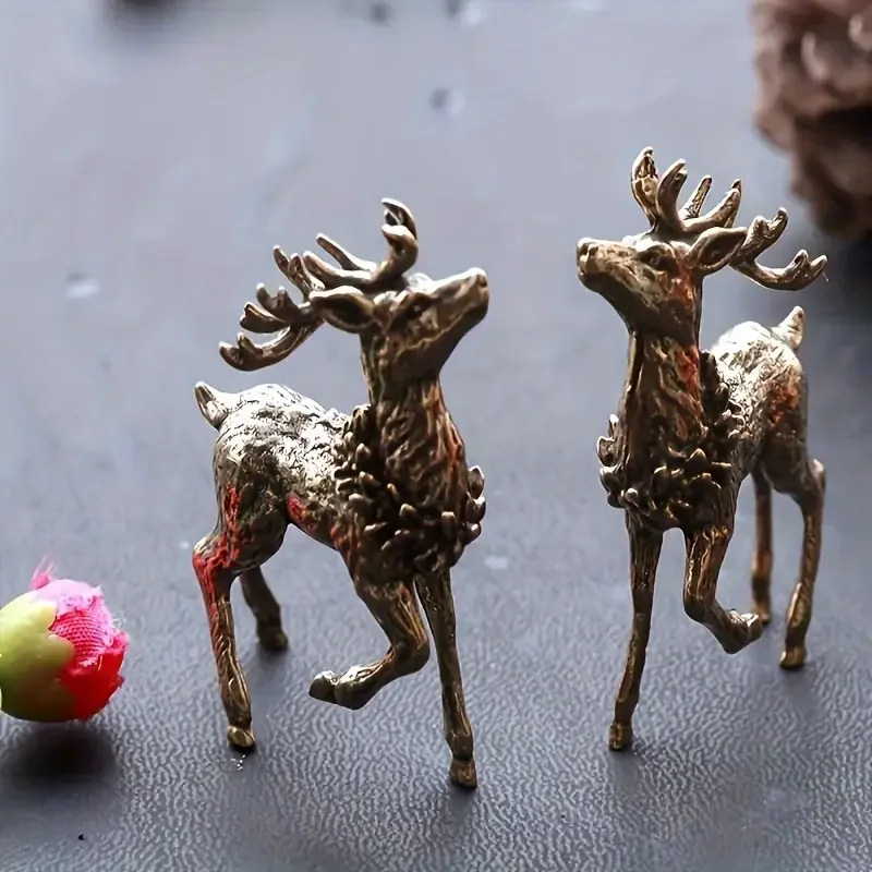 2pcs Antique Brass Deer statues Elegant Standing Positions for Home/Office/Outdoor Decor Perfect Gift for Housewarming Christmas