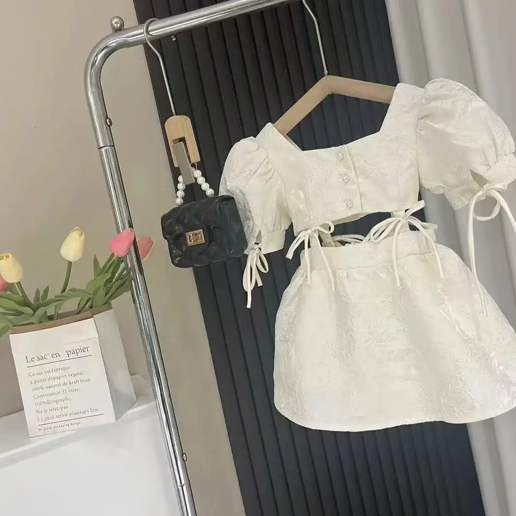 

Fashion Baby Girl Princess Tie Dress Puff Sleeve Infant Toddle Child Square Collar Vestido Summer Casual Child Clothing 2-7 Year