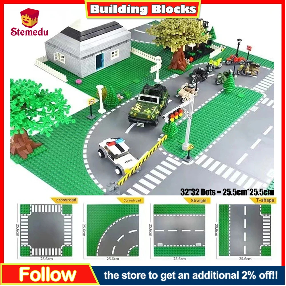 

Classic Base Plates 32*32 Dots City Street Road Plate Straight Curved Baseplates Building Blocks Construction Bricks