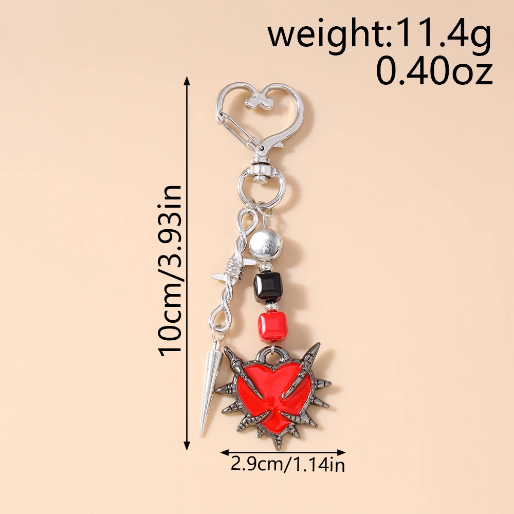 Aihua Y2K Metal Steampunk Red Heart Keychain for Women Girls Handbag Pendants Rock Hip Hop Thorn Heart Key Ring Jewelry Gifts