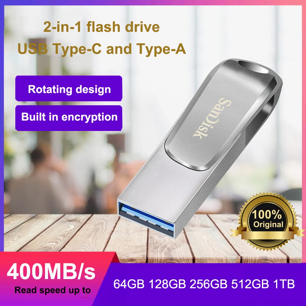 100% 오리지널 샌디스크 USB 플래시 드라이브, C타입 OTG USB 3.1 메모리 스틱, 메탈 U 디스크, SDDDC4 펜드라이브, 32GB, 64GB, 128GB, 256GB, 512GB