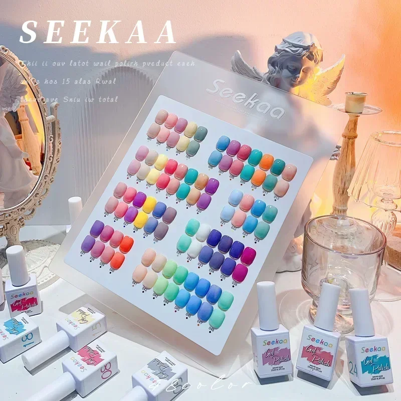 Ice Cream Macarons Gel Nail Polish 48 Colors  Glitter Semi Permanent Hybrid Gel Varnish Base Top Coat Soak Off UV LED Nail Art