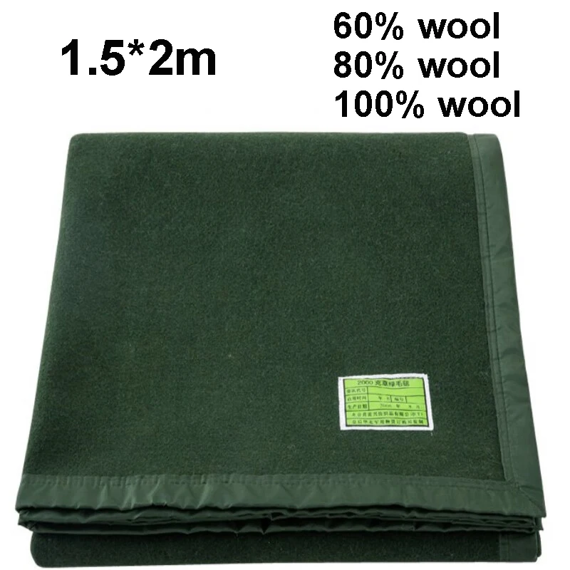 60/80/100% Wool Blankets 1.5*2m Warm Comforter Dark Green Wool Blanket For Winter Adult Children Camping Sofa Dormitory Bedding