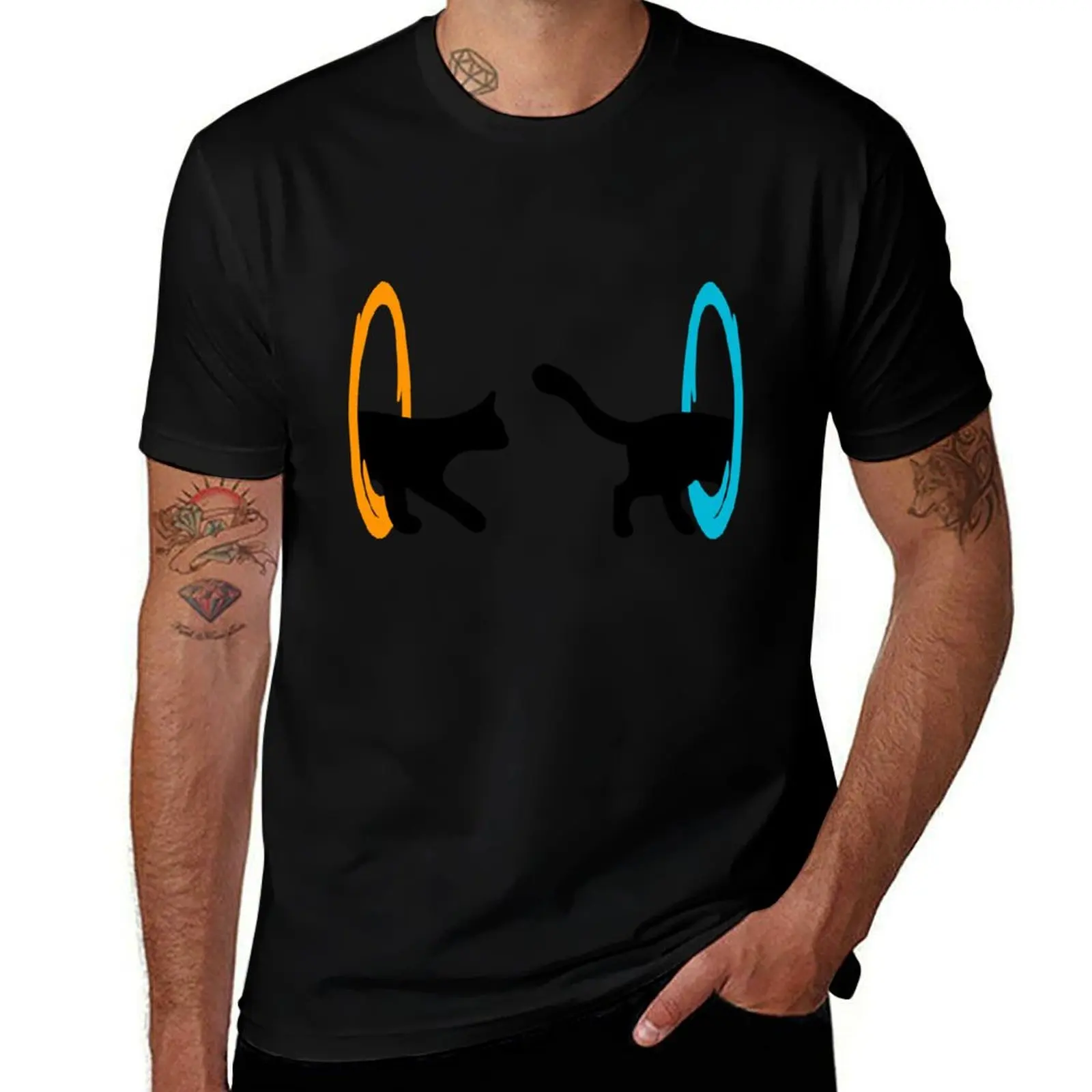 

Portal cat Sticker T-Shirt man t shirt summer man t shirts for men t shirt men 100% cotton luxury brand T-Shirt