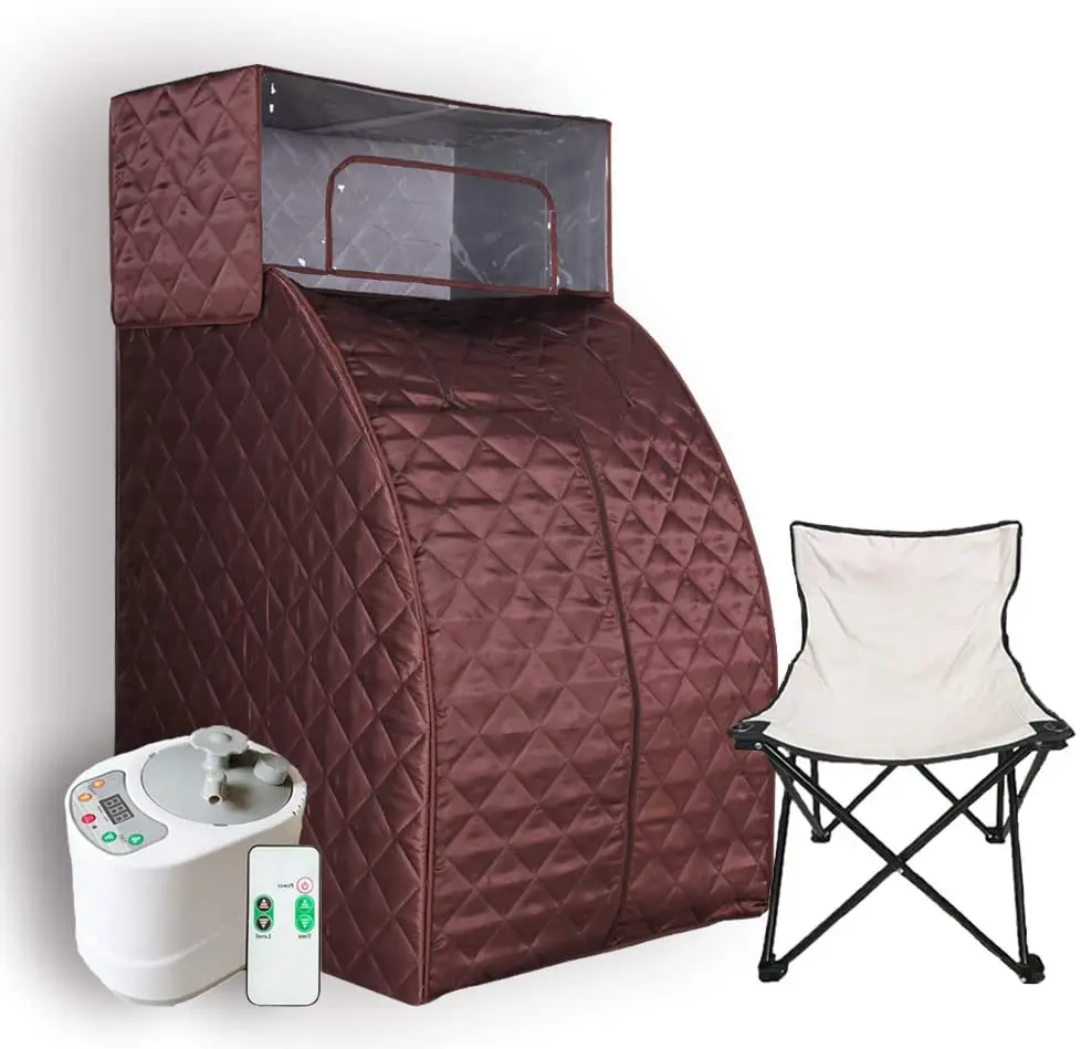 Smartmak Steam Sauna Set  All in One Full Body Home SPA Kit Include Head Cover 2L Steamer Foldable Chair