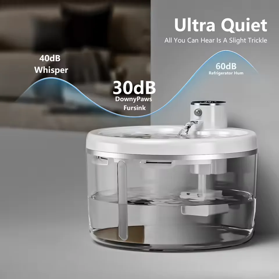 

Smart 120° Motion Sensor Pet Water Fountain Rechargeable 2.5L Large Capacity Ultra Quiet 4-Stage Filtration Automatic Dispenser