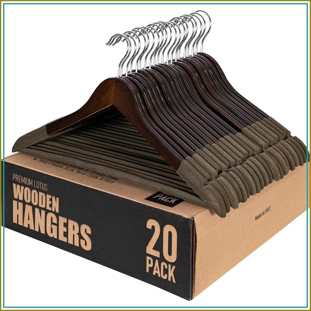 

Non Slip Luxury Natural Lotus Wood Hangers - 20 Pack, 360 Rotating Hooks for Suits & Pants