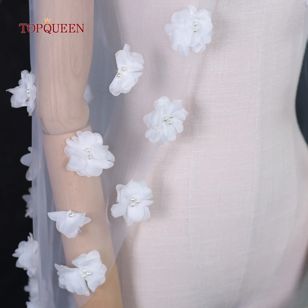 TOPQUEEN nuevo velo Floral 3d boda una sola capa dedo velo largo Novia Velos De Novia Lujo 2024 vestido De Novia novia V229