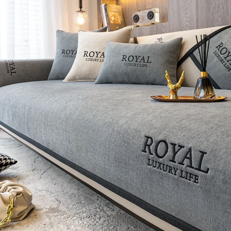 Copridivano universale in ciniglia Four Seasons Copridivano tinta unita Tappetino per divano di lusso per soggiorno Cuscino per divano antiscivolo a forma di L